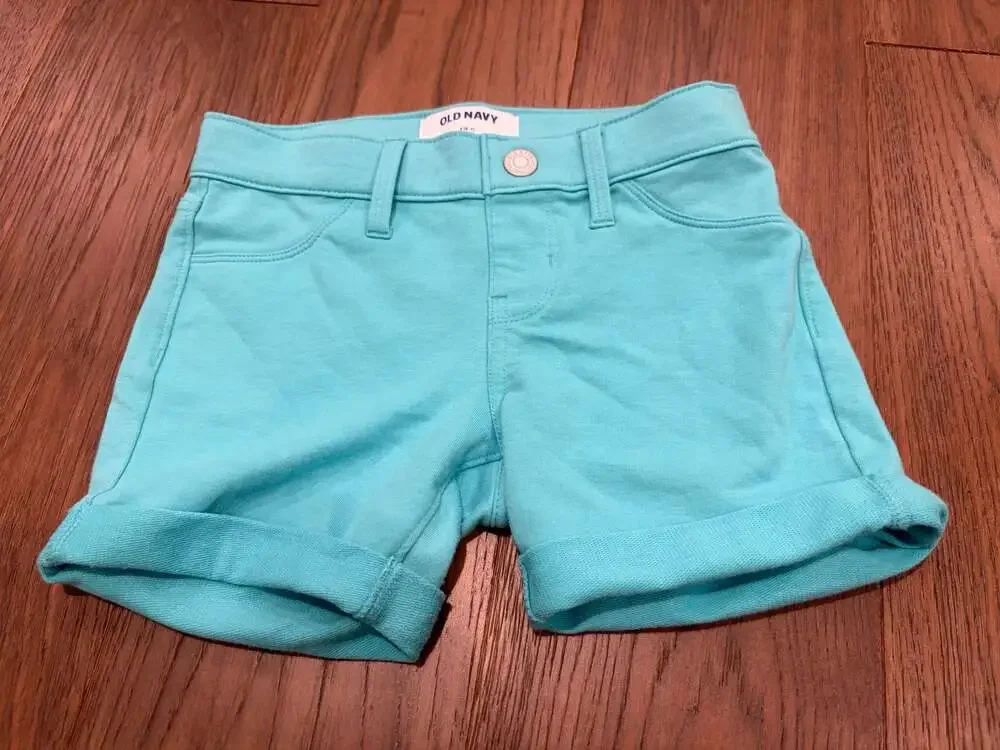 Old Navy Girls French Terry Rolled-Cuff Midi Shorts Aqua Size S (6-7)